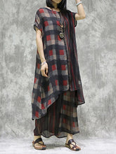 Loose Plaid Split-Joint Short Sleeve Suits